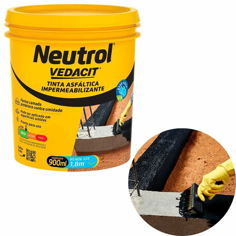 pintura impermeabilizante asfáltica neutrol base d'água 900ml - vedacit (mp)