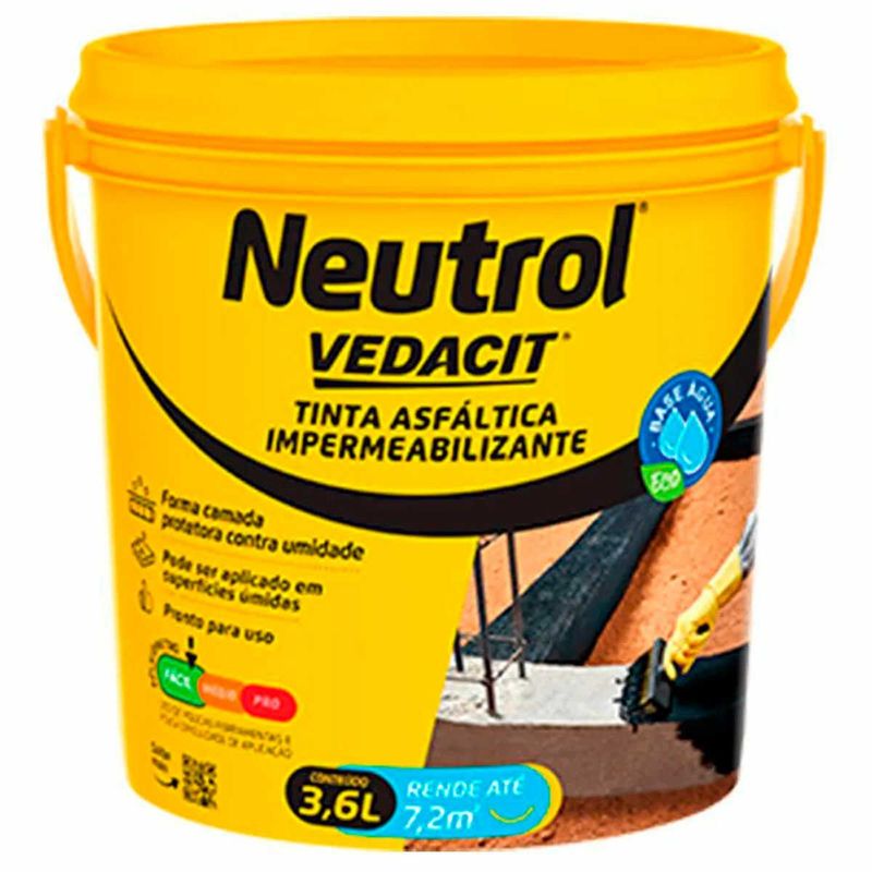 pintura impermeabilizante asfáltica neutrol base d'água 3,6l - vedacit (mp)