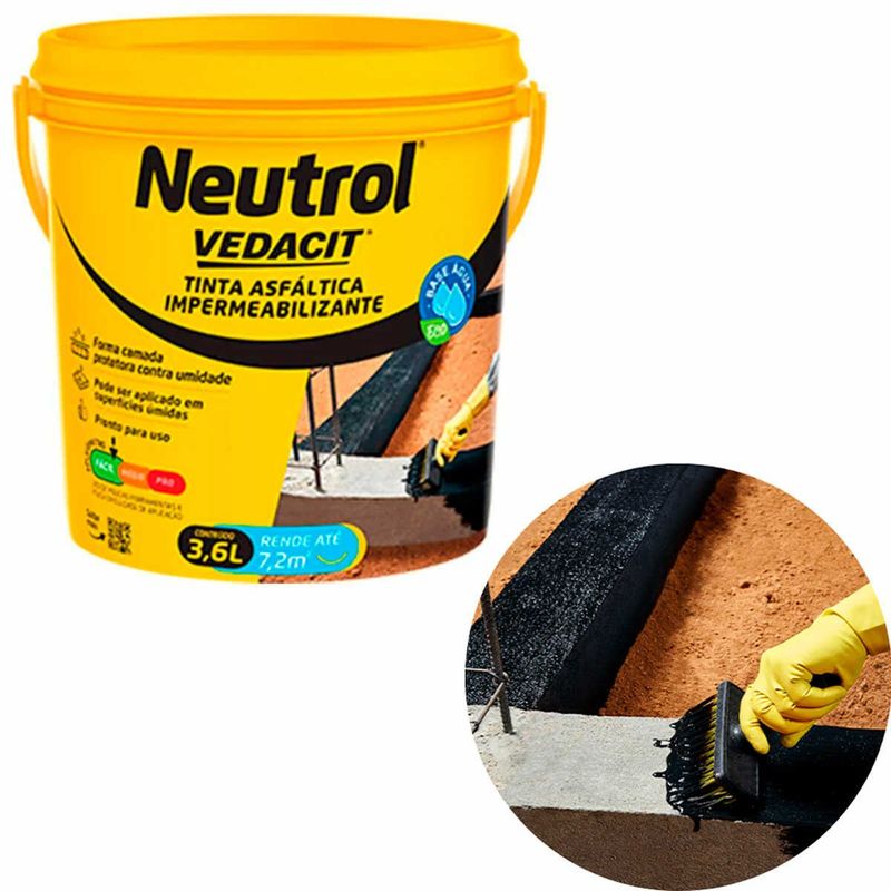 pintura impermeabilizante asfáltica neutrol base d'água 3,6l - vedacit (mp)