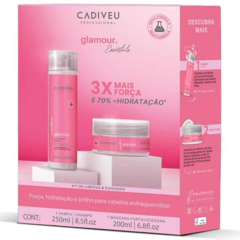 kit shampoo e máscara fortalecedora cadiveu professional essentials glamour 3x mais força (mp)
