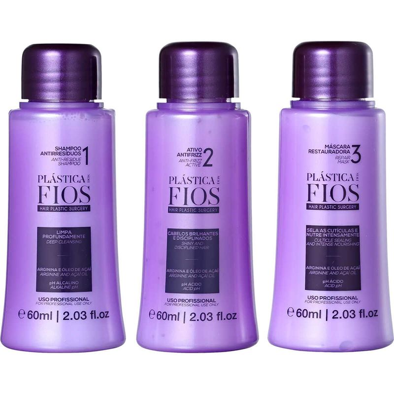 kit plástica dos fios cadiveu professional shampoo + ativo antifrizz + máscara 60ml (mp)