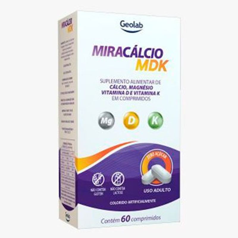miracálcio mdk 730mg + 129mg + 200 ui +32,5mcg 60 comprimidos geolab outros