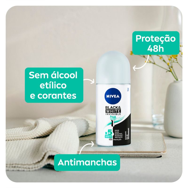 desodorante nivea roll-on black & white fresh feminino 50ml
