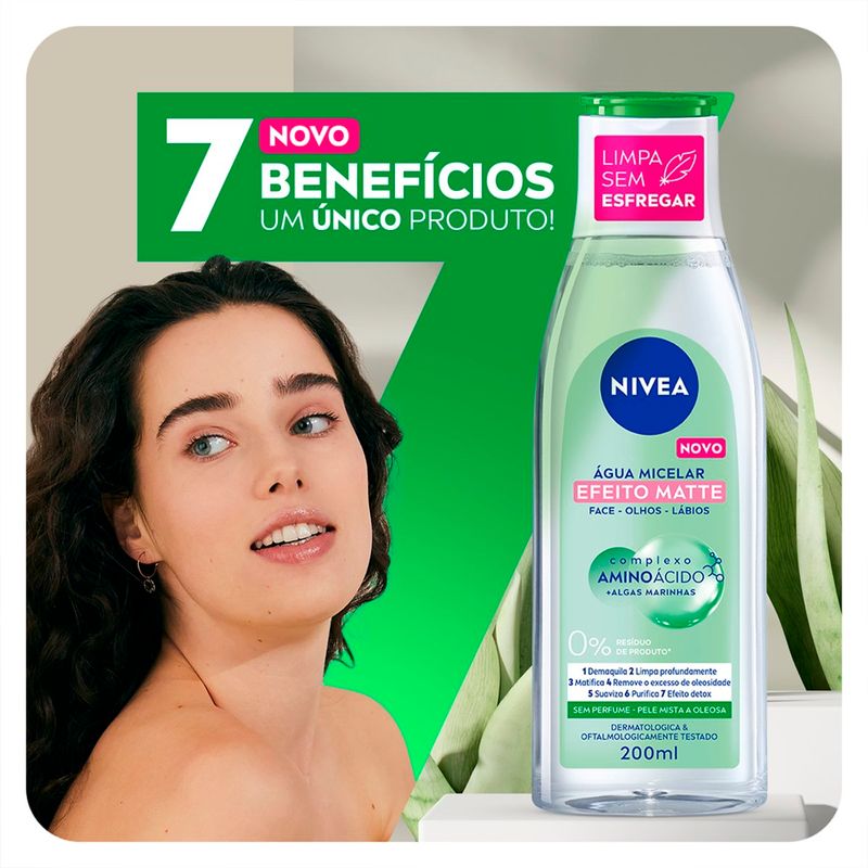 água micelar nivea limpeza 7 em 1 efeito matte 200ml