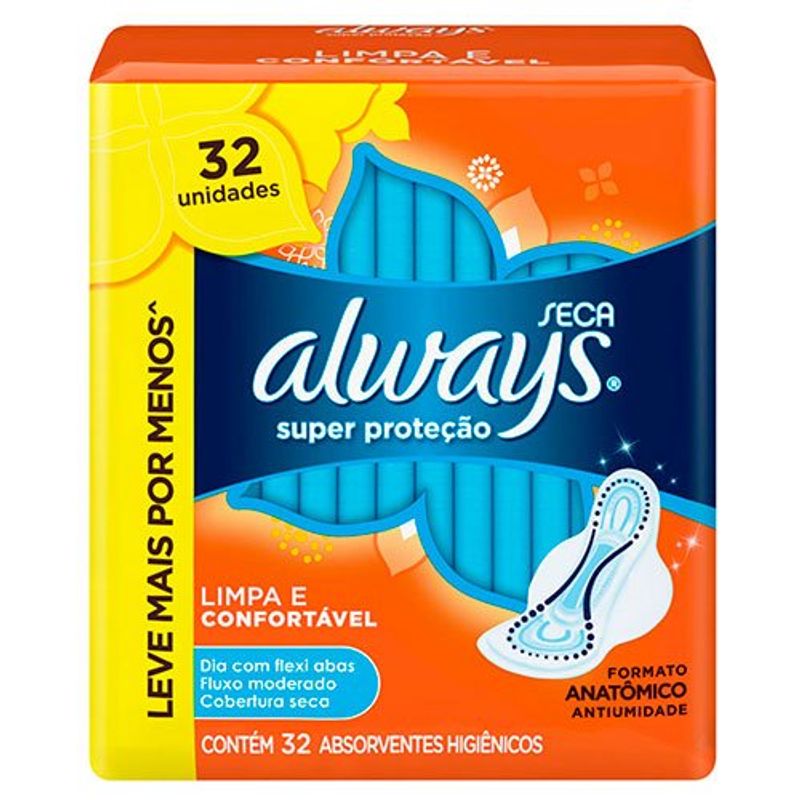 absorvente always super proteção seca com abas 32 unidades
