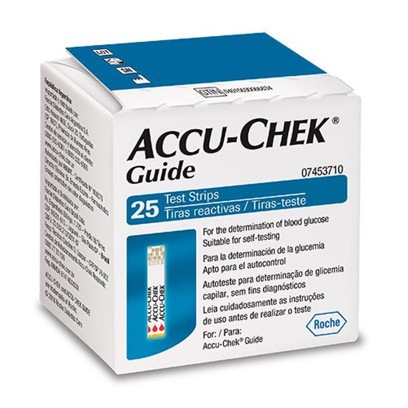 teste de glicemia guide accu-chek com 25 unidades