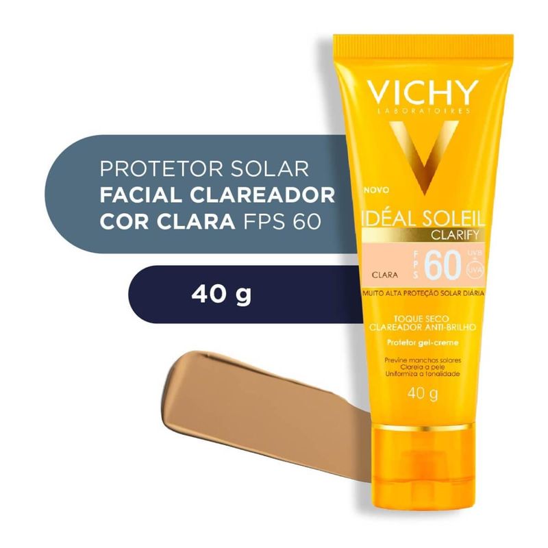 protetor solar facial vichy idéal soleil clarify clara fps60 40g