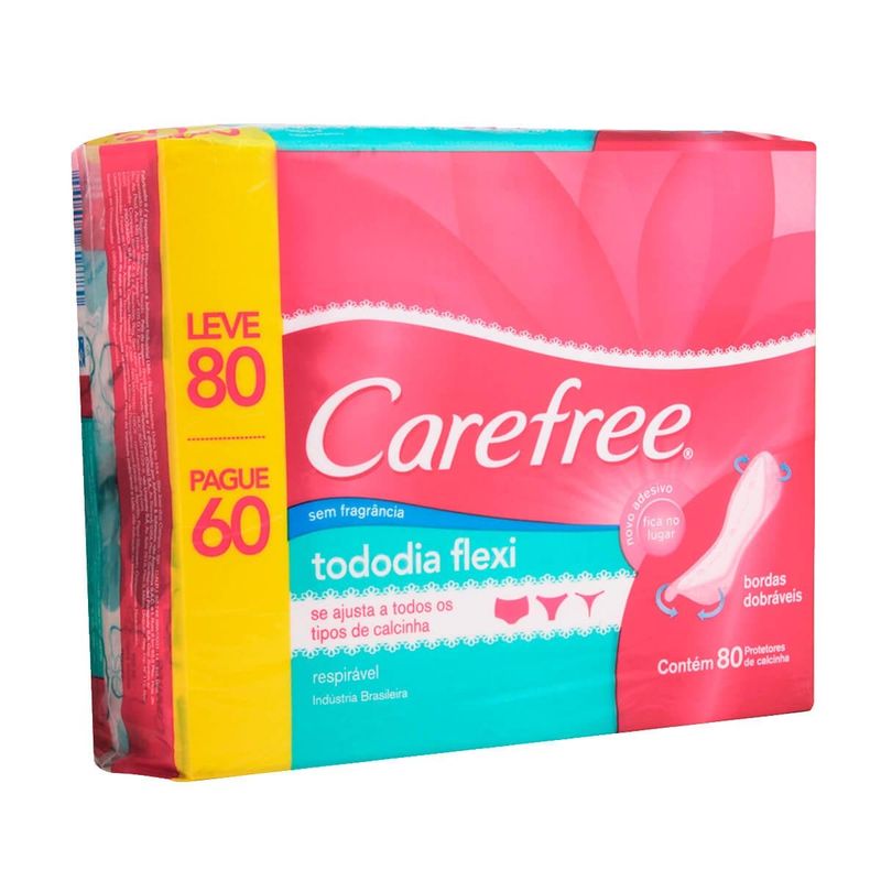 absorvente protetor diário carefree tododia flexi sem perfume 80 unidades
