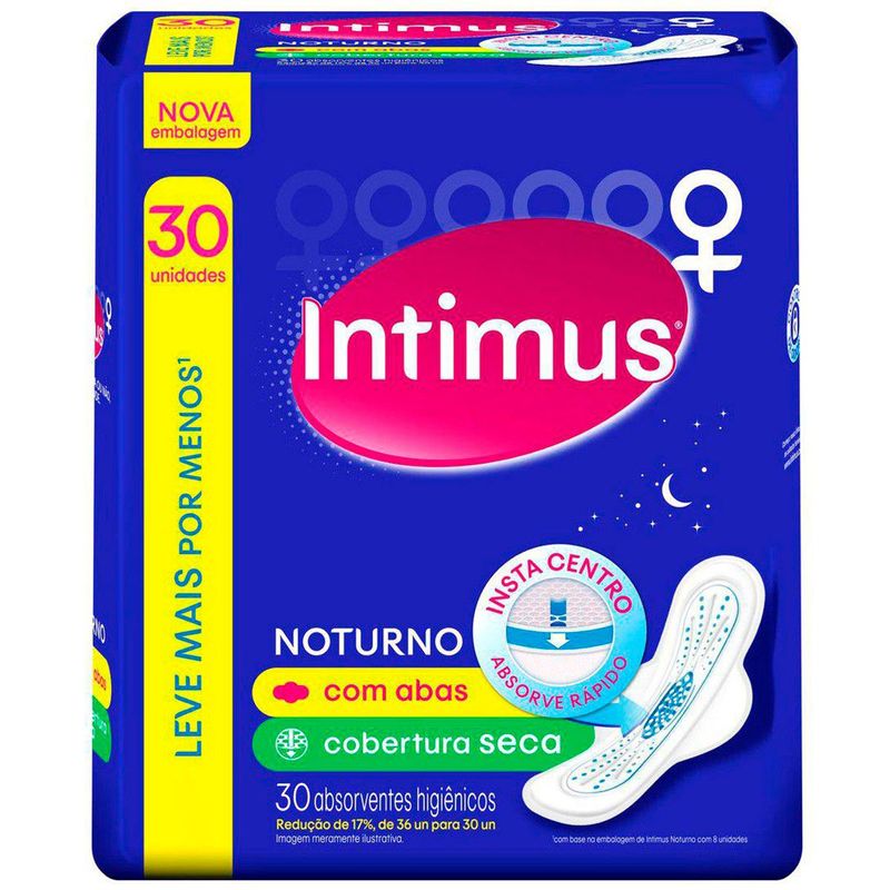 absorvente intimus noturno seca com abas 30 unidades