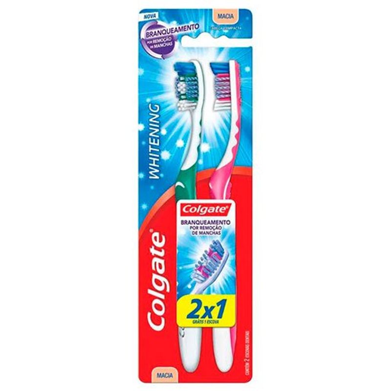 escova dental colgate whitening macia 2 unidades promo leve 2 pague 1