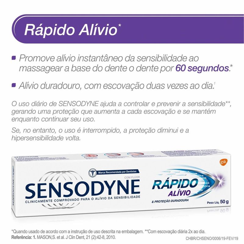 creme dental sensodyne rápido alívio 50g