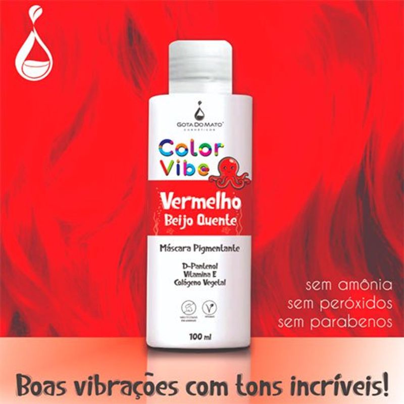 máscara pigmentante gota do mato color vibe vermelho beijo quente 100ml