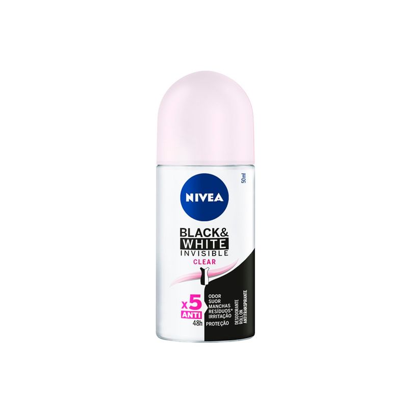 desodorante antitranspirante roll-on nivea invisible black & white clear 50ml