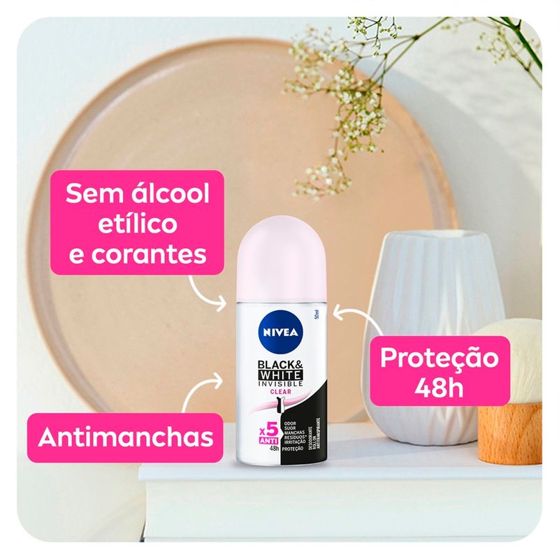 desodorante antitranspirante roll-on nivea invisible black & white clear 50ml