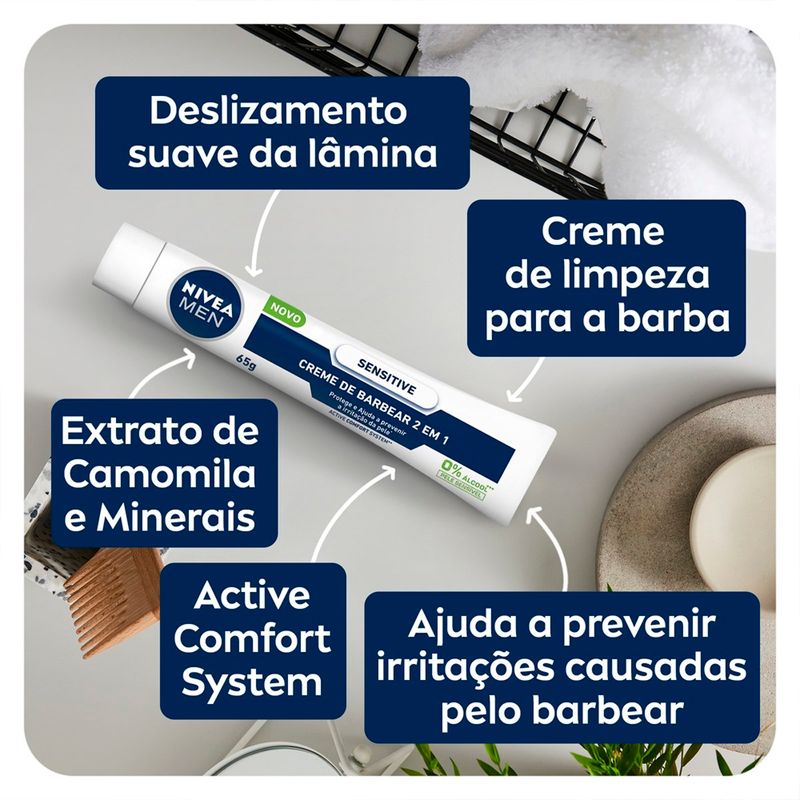 creme de barbear 2 em 1 nivea men sensitive 65g