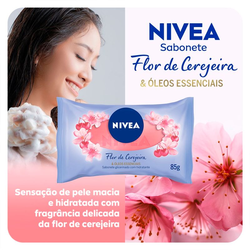 sabonete em barra hidratante nivea flor de cerejeira e óleos essenciais 85g