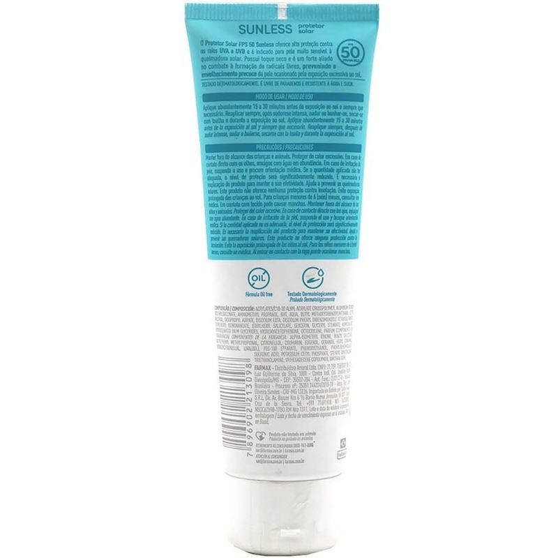 protetor solar sunless fps50 farmax 120g