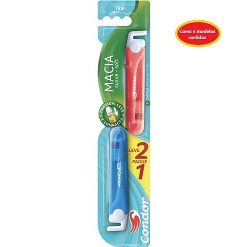 escova dental condor portátil pequena soft macia suave leve 2, pague 1