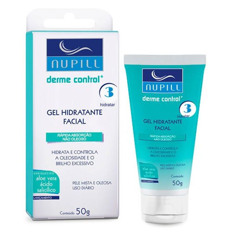 gel hidratante facial derme control 50g - nupill