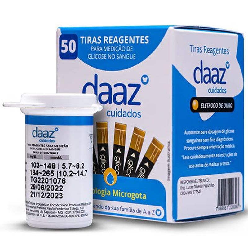 tiras reagentes para medição de glicose glicoo daaz 50 unidades
