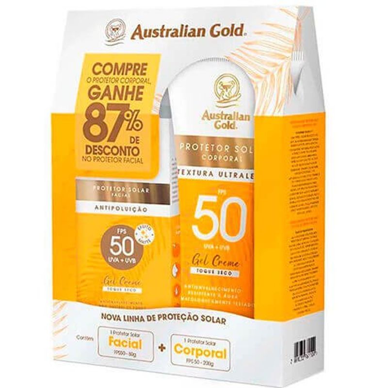 protetor solar australian gold kit facial + corporal fps50 50g-200g