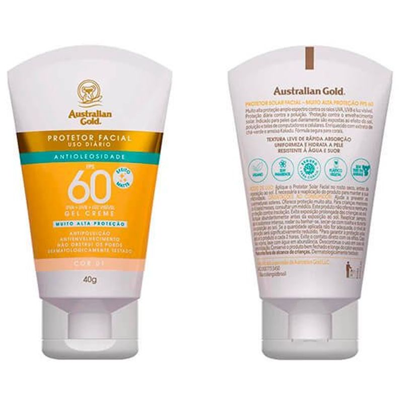 protetor solar facial australian gold fps60 cor 01 - 40g