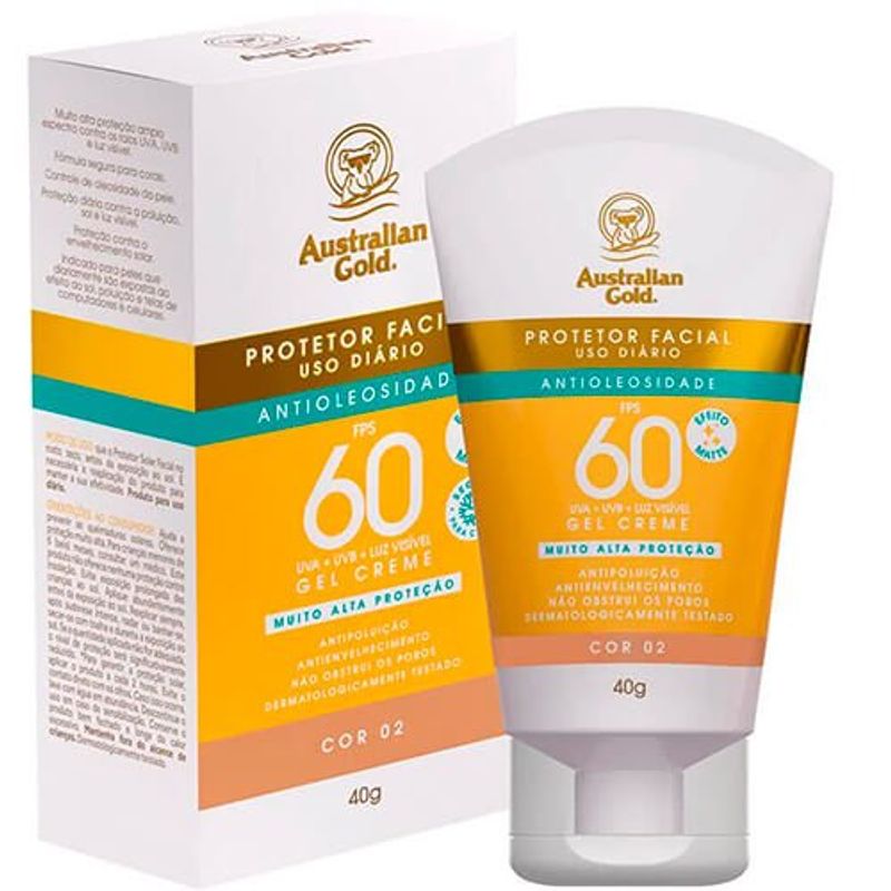 protetor solar facial australian gold fps60 cor 02 - 40g