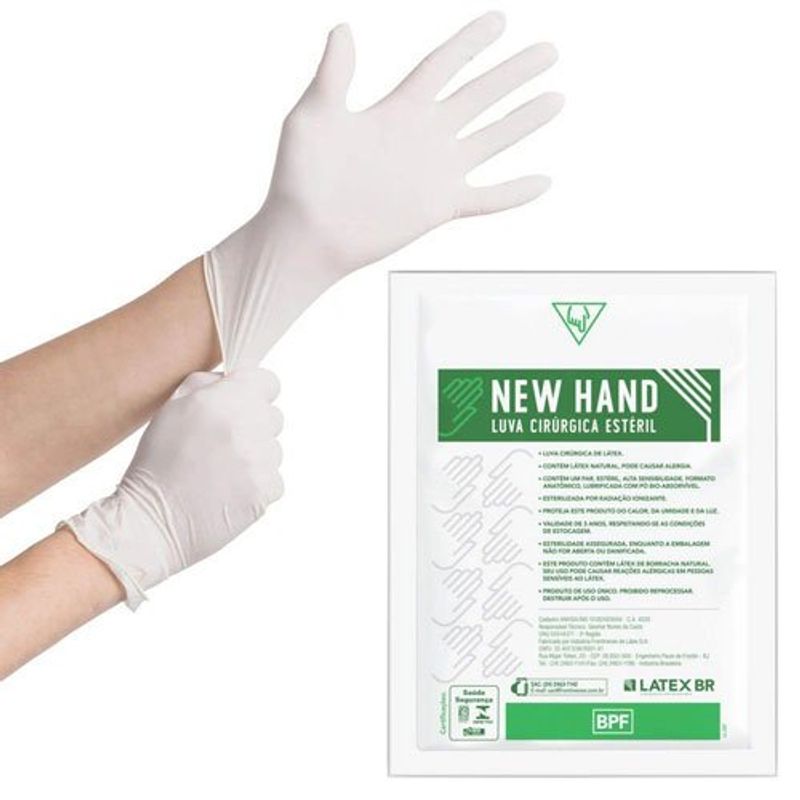 luva cirúrgica estéril 7,0 latex com pó bioabsorvível new hand
