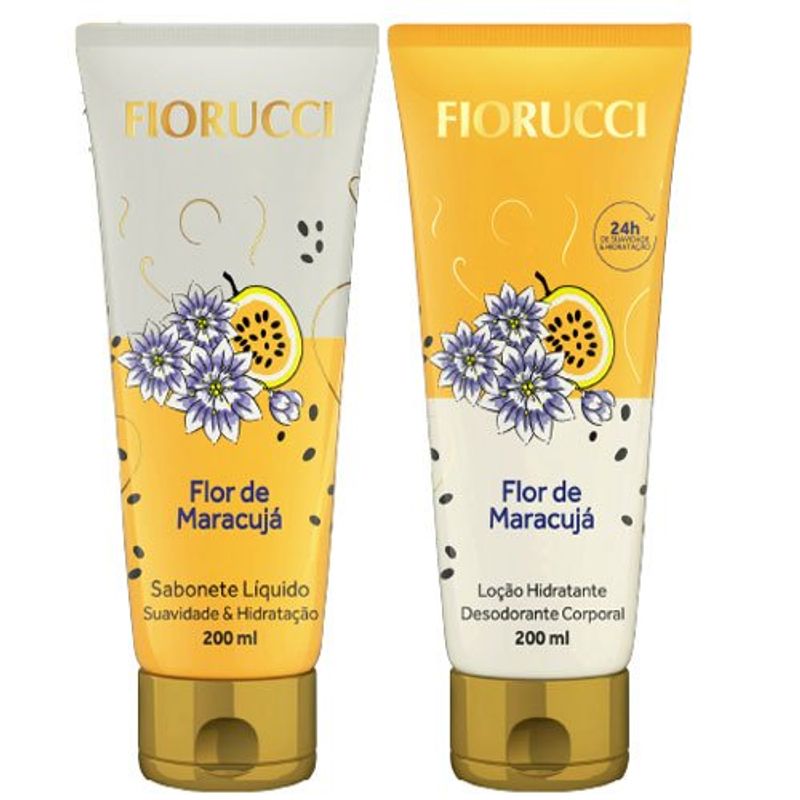 kit fiorucci sabonete líquido 200ml + loção hidratante 200ml flor de maracujá