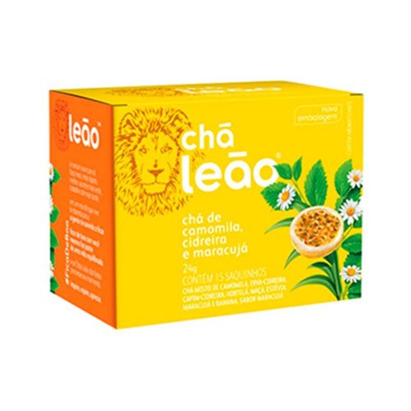 chá leão camomila, cidreira e maracujá 24g contém 15 sachês