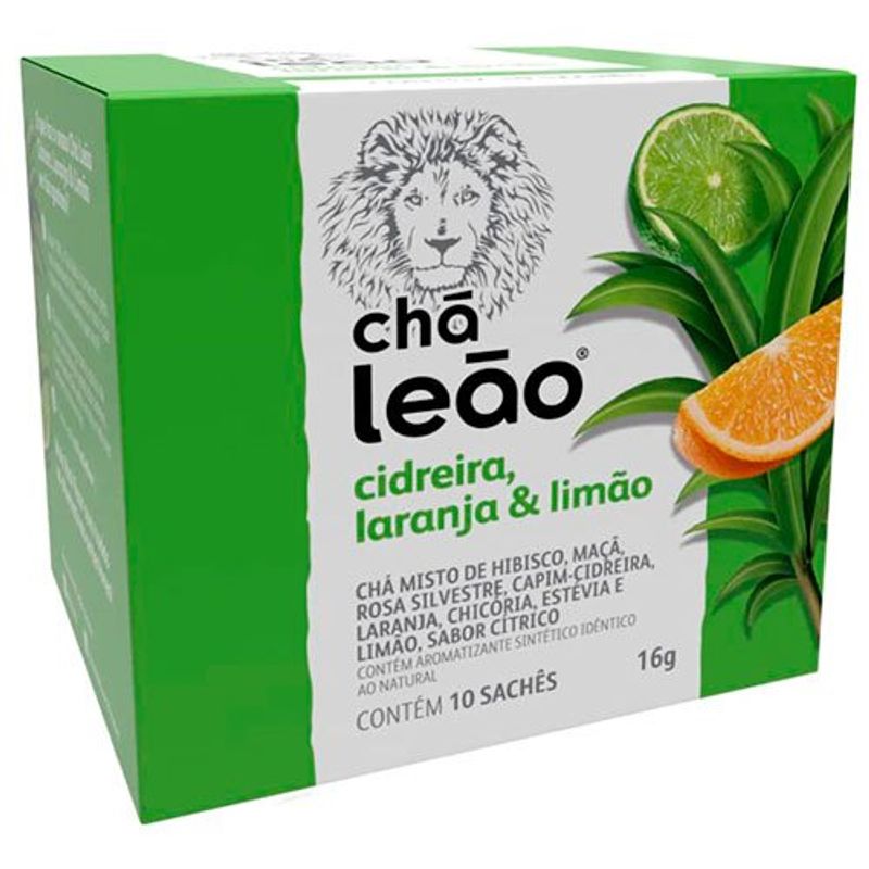 chá leão cidreira, laranja e limão 16g contém 10 sachês