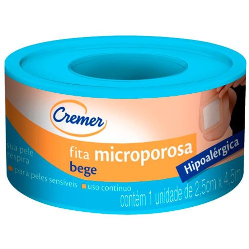 fita microporosa cremer hipoalérgica bege 2,5cm x 4,5m