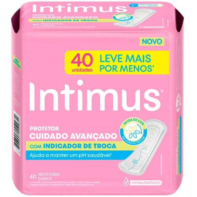 protetor diário intimus com indicador de troca 40 unidades