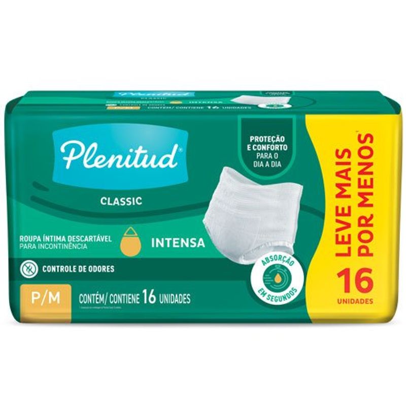 roupa íntima descartável plenitud classic tamanho p/m 16 unidades