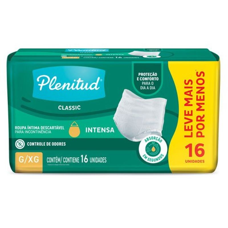 roupa íntima descartável plenitud classic tamanho g/xg 16 unidades