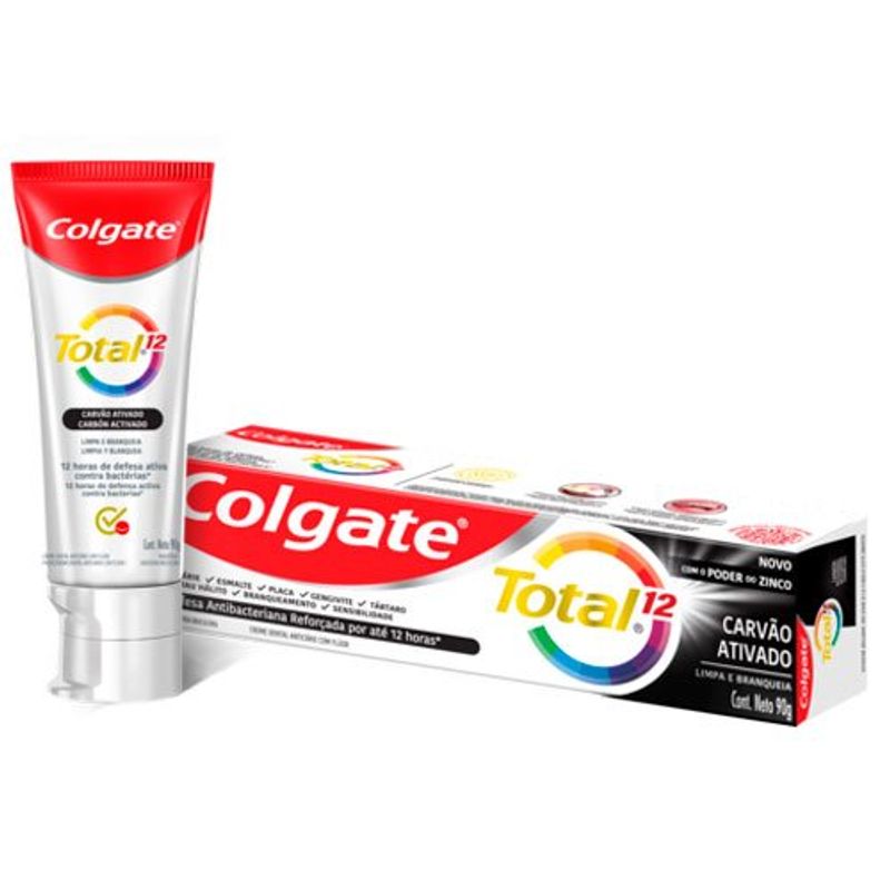 creme dental colgate total 12 carvão ativado 90g