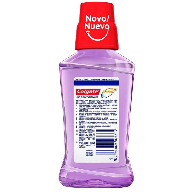 enxaguante antisséptico bucal colgate total 12 antitártaro 250ml