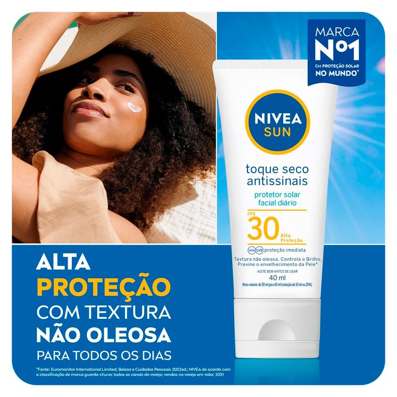 protetor solar facial nivea sun toque seco antissinais fps 30 40ml