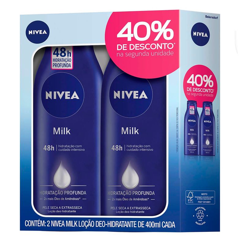 kit loção deo-hidratante nivea body milk 2 unidades 400ml cada