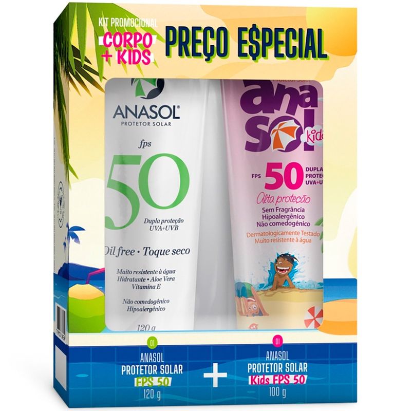 kit protetor corporal anasol fps 50 120g + kids fps50 100g