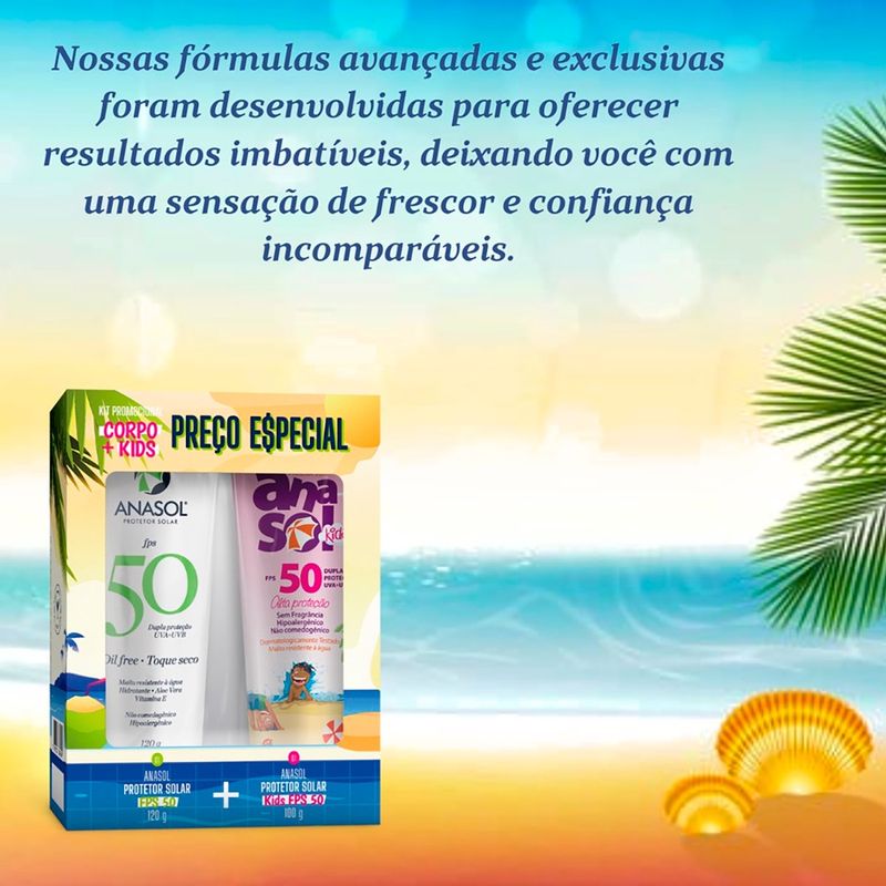 kit protetor corporal anasol fps 50 120g + kids fps50 100g