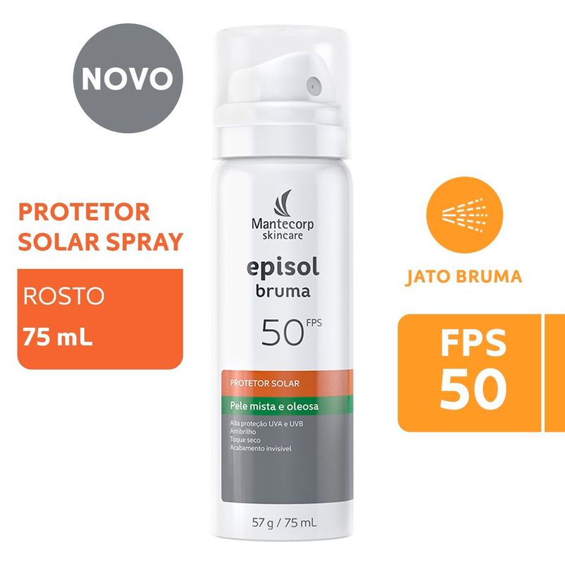 protetor solar facial episol spray bruma fps50 75ml