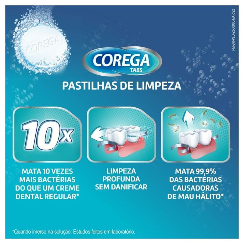 corega tabs pastilhas de limpeza 3 minutos com 6 pastilhas efervescentes