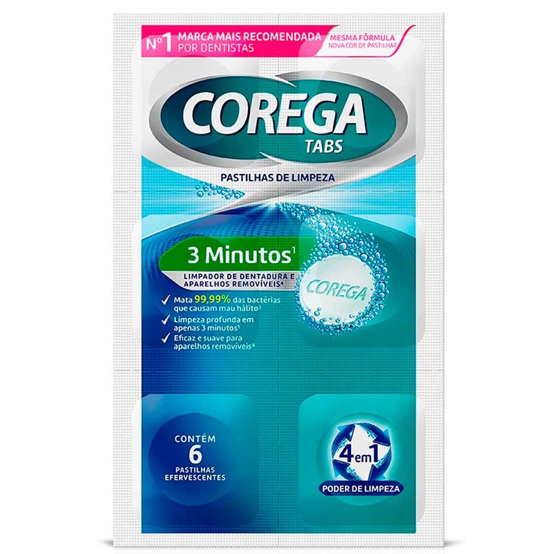 corega tabs pastilhas para limpeza de dentadura 6 unidades