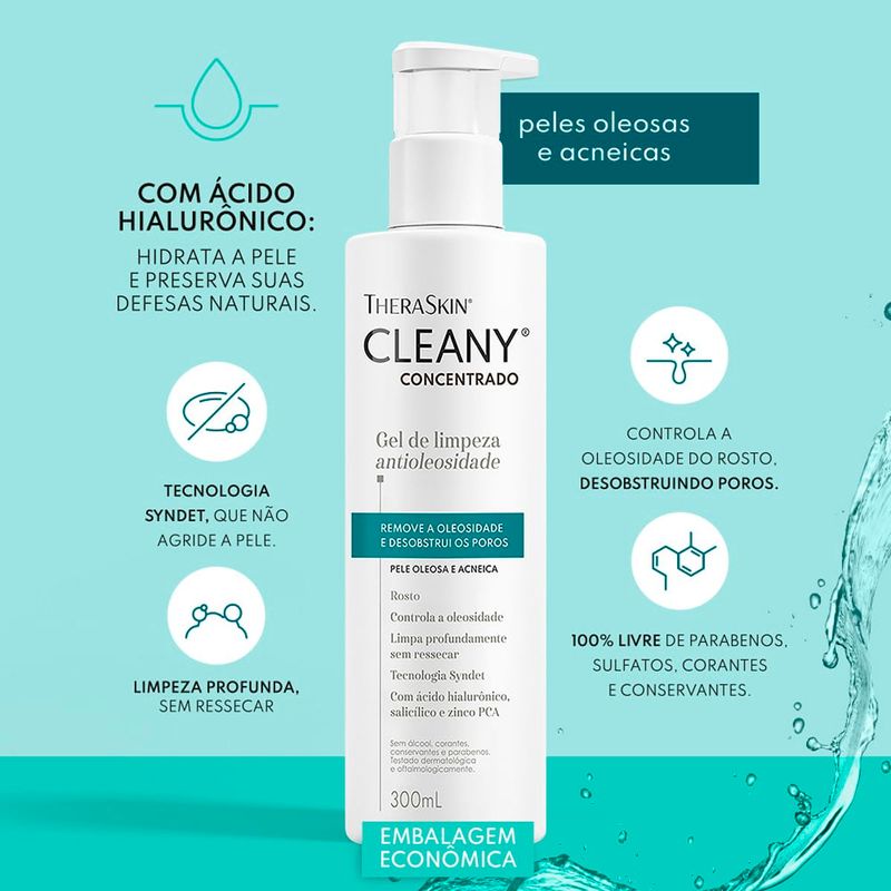 gel de limpeza antioleosidade theraskin cleany concentrado 300ml