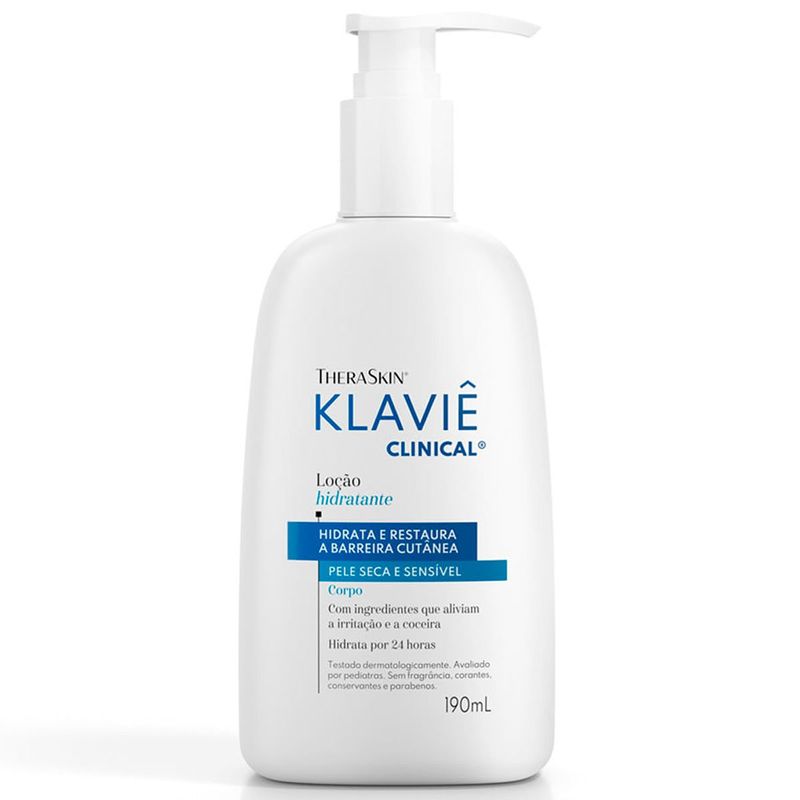 loção hidratante theraskin klaviê clinical para pele seca e sensível 190ml