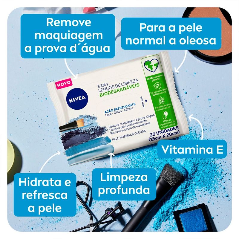 lenços de limpeza e demaquilante nivea ação hidratante 25 unidades