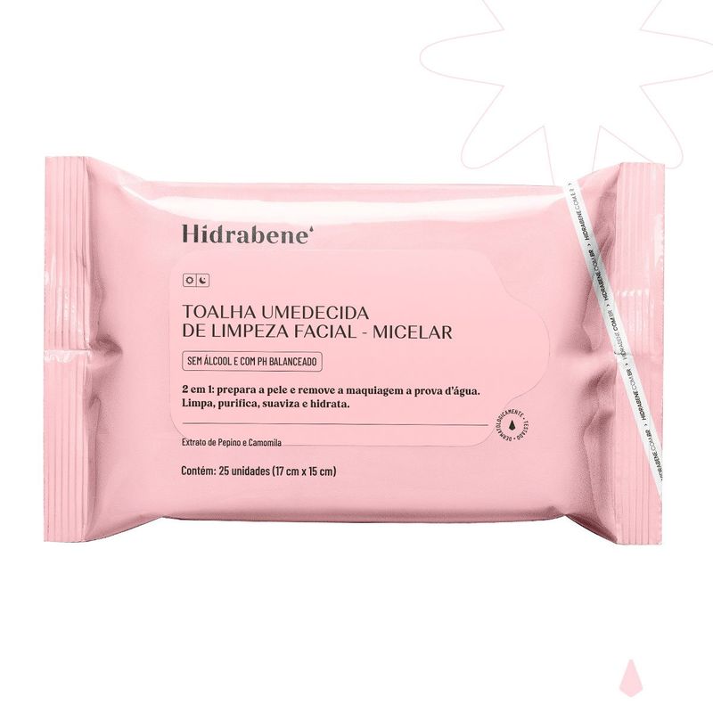 toalha umedecida hidrabene limpeza facial micelar 25 unidades