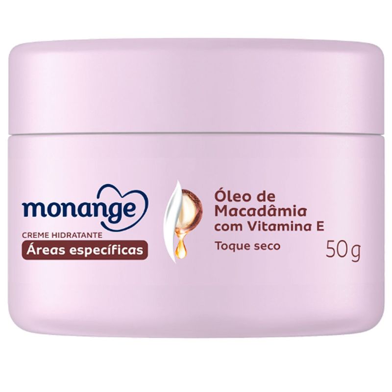 creme hidratante monange áreas específicas óleo de macadâmia com vitamina e 50g