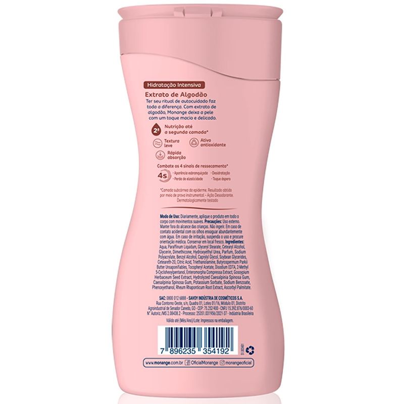 hidratante corporal monange extrato de algodão pele normal a seca 200 ml